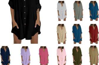 2025 Womens Oversized Cotton Linen Shirts Button Down 3/4 Sleeve Stand Up Collar T Shirts with Pockets Ladies Elegant Plain Loose Beach Holiday Long Coverups Blouse Casual Tops Black