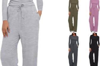 50% OFF Women Lounge Wear Sets Crew Neck Tracksuit Two Piece Outfit Stretch-Long Sleeve Top And Drawstring Wide Leg Pants Co Ord Sets Straight Leg Pants Tracksuit Activewear Casual Leisure Wear