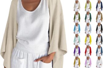 50% OFF Uwdiohq Cardigans for Women UK Linen 3/4 Sleeve Open Front Loose Cover Ups