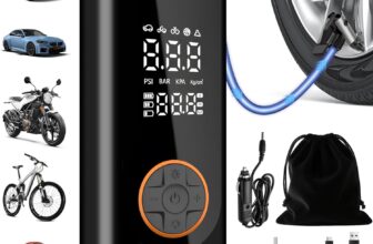 50% OFF Cordless Tyre Inflator Portable Air Compressor Digital Car Tire Pump DC 12V 150 PSI Electric Air Pump for Vehicle Tyres/Bike/Inflatables with Preset and Auto Shutoff Function/ 4 Nozzles/LED Light