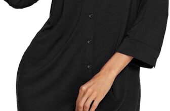 50% OFF Womens 3/4 Long Sleeve Nightdress V-Neck Button Down Nighties Loose Casual Soft Lightweight Nightshirts Lounge Nightwear
