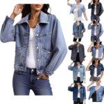 50% OFF Cocila Denim Jackets Women Jean Lapel Stretchy Lightweight Long Sleeve