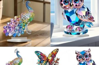 50% OFF Colorful Peacock Owl Table Ornament, 2D Acrylic Animal Sculptures Home Decoration