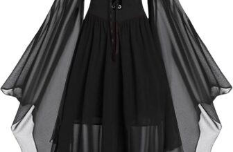 Nuoke Halloween Costumes Women’s Butterfly Sleeve Sexy Lace Gothic Dresses Medieval Dress for Carnival Halloween Party
