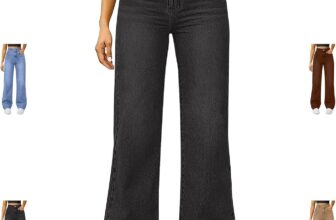50% OFF Uwdiohq Wide Leg High Waisted Jeans for Women UK Pull On Stretch Comfy Palazzo Trousers,Womens Casual Denim Soft Pants with Multipe Pockets for Everyday Wear