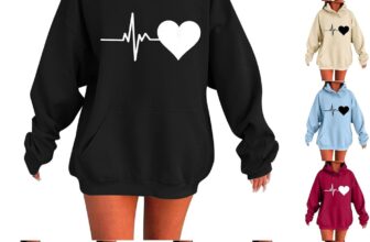 50% OFF Over Sized Hoodies For Women Uk – Drawstring Hooded Jackets With Heart Pattern Long Sleeve Sweatshirts Fashion Outfit Oversized Jacket Pocket Pullover Cardigans Top