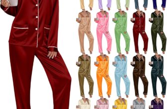 50% OFF Women’s Pyjama Set Silk Satin Long Sleeve Button Down Pyjamas Two Piece Comfy Sleepwear and Loungewear Set Ladies Pjs 2 Piece Silk pajamas sets Lightweight Soft Comfy Nightwear Homewear