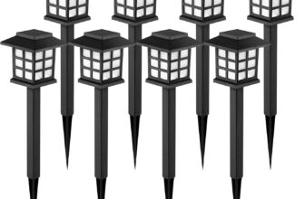 GIGALUMI Solar Lights Outdoor Garden, 8 Pack Garden Lights Solar Powered Waterproof