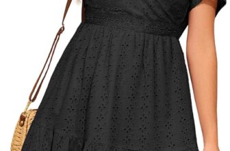 63% OFF DRESSTELLS Summer Dresses for Women UK, Short Sleeves V-Neck Midi Hollow Out Eyelet Lace Casual Beach Dress 2025