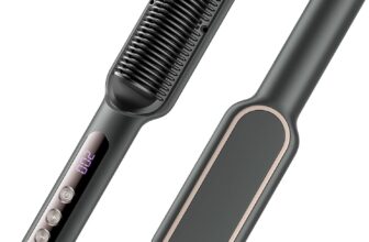 Ionic Hair Straightener Brush UK, Flat Iron and Hair Brush 2-in-1 Hot Comb with 9 Temperature Settings & LED Screen