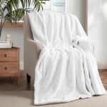 50% OFF Coastline Grid Rabbit Faux Fur Plush Throw Blanket Sherpa Reverse Cream 127x152cm