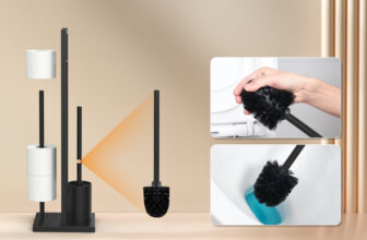 Ibergrif M34153B Black Toilet Roll Holder Free Standing with Toilet Brushes & H