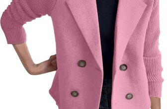 Winter Coats for Women UK Pea Coat Women Lapel Button Knitted Patchwork