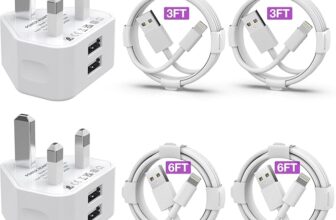 iPhone Charger [MFi Certified] 2Pack Dual USB Wall Plug Adapter UK 2.4A Mains Charger with 4Pack Lightning Cable 3/3/6/6 FT Fast Charging Cable for iPhone 14/13/12/11 Pro Max/S/XS/X/XR/8/7/6/Plus/5