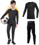 58% off Kids Base Layer – Fleece Lined Athletic football skins, Warm Football Skins Long Sleeve Top and Leggings Compression Set, Reflective Line Thermal Underwear for Biking, Ski & Running
