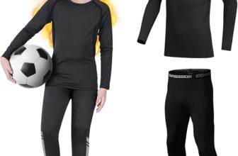 58% off Kids Base Layer – Fleece Lined Athletic football skins, Warm Football Skins Long Sleeve Top and Leggings Compression Set, Reflective Line Thermal Underwear for Biking, Ski & Running