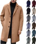 Wool Coats for Men,Long Trench Coat Mens Solid Turndown Collar
