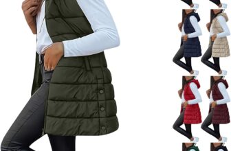 Women Gilet Long with Hood Winter Warm Padded Vest Zip Up Quilted Waistcoat Hiking Sports
