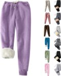 50% OFF Solid Thick Fleece Lined Joggers Womens Thermal Trousers Sale
