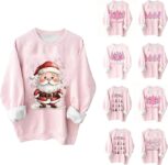 Christmas Sweatshirt For Women Uk Funny Fashion Print Womens Pullover Jumper Fleece Lined Loose Crew Neck Tops Winter Warm Xmas Tops Soft Comfortable Crop Sweatshirts Casual Long Sleeves Cute Sweaters