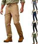 Mens Cargo Trousers,Elasticated Waist Pants Work Straight Fit Jogger Drawstring-Outdoor Pants Utility Pockets Athletic Travel Work Trousers for Men UK for Gym Biker Running Lightweight Joggers