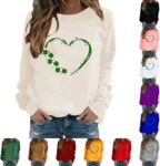 50% OFF Y2K Women’s Long Sleeve Sweatshirt, Oversize Women’s Hooded Sweatshirt, Heart Print T-Shirt Saint Patrick’s Day 2025 New Personalized T-Shirt With Pattern Top Casual Versatile Sweatshirt