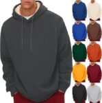 Fleece Lined Hoodie Men, Drawstring Sweatshirts With Hood Fluff Lining Cotton Sportswear Winter Warm Hoodies Solid Color Fluffy Outerwears Plus Velvet Thickened Casual Pullover