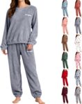 omens Pyjamas Set Fluffy Fleece Pyjamas Winter Warm Loungewear Soft Cozy Nightwear Ladies 2 Piece Pjs Sets Soft Comfy Christmas Pajamas