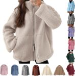 50% OFF Solid Full Zip Teddy Fleece Jacket Women Fluffy Coats Sale