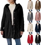Jumpers For Women Uk Ladies Long Sleeve Button Front Fluffy Coats Winter Warm-Plush Thick Hooded Cardigan Casual Loose Fit Plus Size Fuzzy Hoody Jacket Womens Single Breasted Button Long Coats