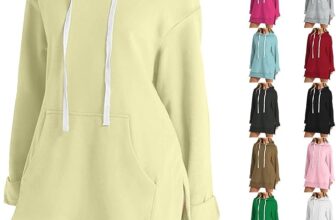 50% OFF Hoodies For Women Uk Oversized Long Sleeves Casual Hooded Sweatshirt Split Hem Plain Pullover Tops Cosy Warm Baggy Hoodies Autumn Winter Thermal Fleece Tops Dress Loungewear With Pockets