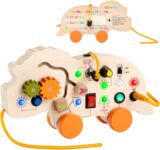 2-in-1 Montessori Busy Board with LED Lights & Gears – Keeps 2-4 Year Olds Engaged for Hours