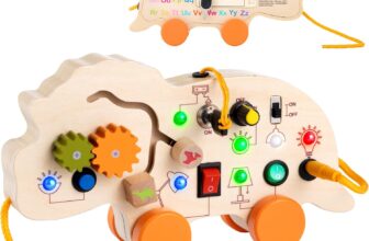 2-in-1 Montessori Busy Board with LED Lights & Gears – Keeps 2-4 Year Olds Engaged for Hours