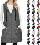 Gilet For Women Uk Long Sleeveless Puffer Vest Women Hooded Quilted Gilets Longline Warm Padded Jacket Hoodies Lightweight Zipper Body Warmer Waistcoat Transitional Quilted Coats