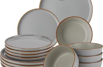 50% Off vancasso Reno Stoneware Dinner Set for 6, 18/24 Pieces Plates and Bowls Set