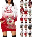 Christmas Jumpers for Women UK 2026 Funny Ugly Light Up Xmas Jumper Ladies Hoodie Sweater Dress Tops Cardigans Long Sleeve Hooded Pullover for Holiday Party Gift Party Gift