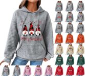 Christmas Jumpers For Women Waffle Hooded Pullover Sweatshirt Xmas Drawstring Hoodies Snowflakes Tunic Tops Novelty Jumpers Activewear Present For Her