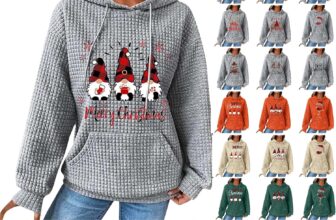 Christmas Jumpers For Women Waffle Hooded Pullover Sweatshirt Xmas Drawstring Hoodies Snowflakes Tunic Tops Novelty Jumpers Activewear Present For Her