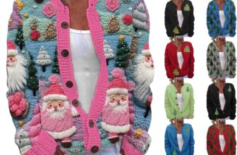 Womens Christmas Cardigan Lightweight Long Sleeve Button Sweaters Ladies Chunky Cable Knit Printed Cardigans