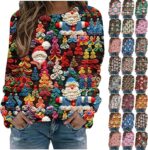Christmas Jumpers for Women Ladies Santa Claus Xmas Tree Snowman Printed Sweatshirt Cute Funny Hilarious Ugly Sweater