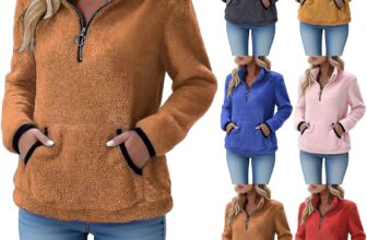 Women’S Fleece Pullover Sweatshirt Quarter Zipper Fleece Tops For Women Uk Fashion Turndown Collar Ladies Sweatshirts Without Hood Winter Warm Long Sleeves Pullover Sweaters With Pockets