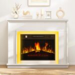 TAUS Fireplace with 39″ Surround, White Electric Fireplace Free Standing with Realistic Flame Effect Fireplaces Heater, with Timer and 7 Color LED Light Strip and Remote Control