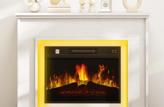 TAUS Fireplace with 39″ Surround, White Electric Fireplace Free Standing with Realistic Flame Effect Fireplaces Heater, with Timer and 7 Color LED Light Strip and Remote Control