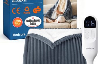 Bedsure Heated Blanket Electric Throw – Flannel Electric Blanket, Heating with 10 Time Settings, 6 Heat Settings