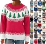 Fairisle Jumpers for Women UK Christmas Jumpers for Women Fashion Crew Neck Lightweight Knitted Sweater Winter Warm Pullover Sweaters Xmas Tree Graphic Print Icelandic Jumper Casual Cashmere Sweaters