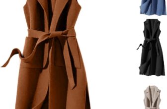 Women Wool Blend Trench Coats Sleeveless Winter Overcoat With Belted Slim Longline Trench Coat Ladies Long Vest Jackets Lightweight Lapel Pea Coat Casual Outerwear With Pockets