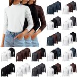 Thermal Tops Womens 3 Pack Long Sleeve Tops Turtleneck Jumpers for Women Soft Base Layers Skims Top Plain Jumpers