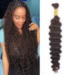 Chocolate Brown Braiding Hair Deep Wave Bulk Human Hair 50g 18 Inch 1 Bundles Brazilian Virgin Curly No Weft Human Hair Extensions for Boho Braids Wet and Wavy Color #4 Braiding Hair