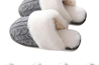 Slippers For Women Closed Toe, Knit Fluffy Slippers Winter Comfy-Bedroom House Shoes Memory Foam House Fuzzy Plush Anti-Skid Indoor/Outdoor For Moms & Ladies Comfy Lounge Women’S Sliders