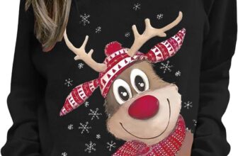 Christmas Jumpers for Women Ladies Sweaters UK Tshirts Funny Printed Jumper Ugly Sweater Long Sleeve Pullover Winter Jumper Outwear Shirt Plus Size Crew Neck Fashion Tops Women’s Blouse